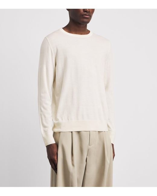 Isaia White Wool Crew-Neck Sweater for men