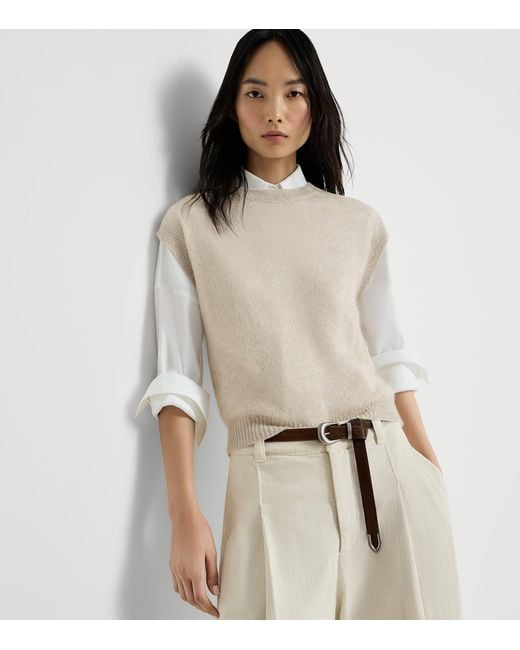 Brunello Cucinelli White Mohair-Blend Sweater Vest