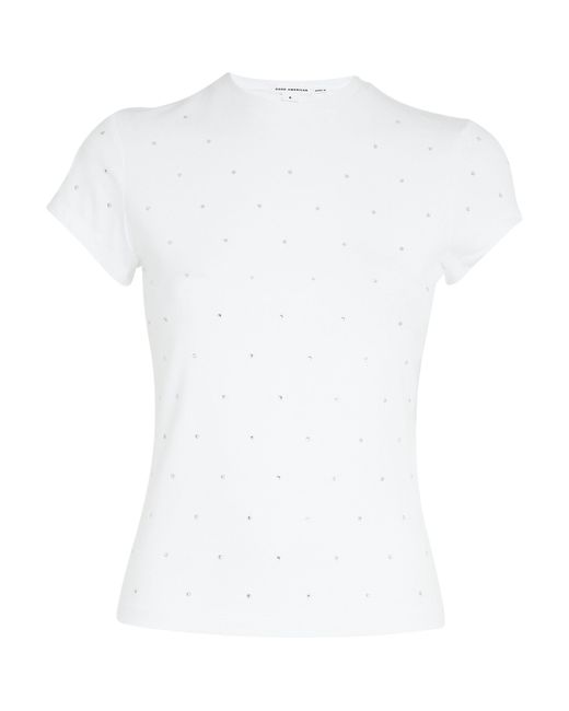 GOOD AMERICAN White Stretch-cotton Crystal T-shirt