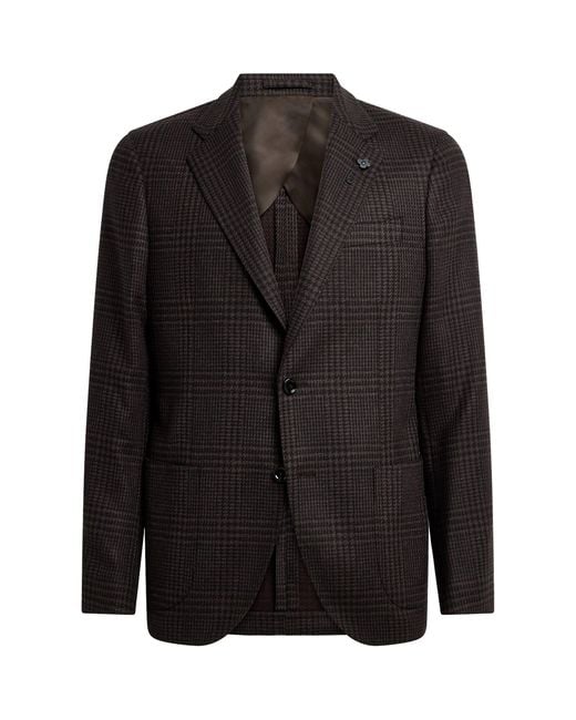 Lardini Black Virgin Wool-Cashmere Check Blazer for men