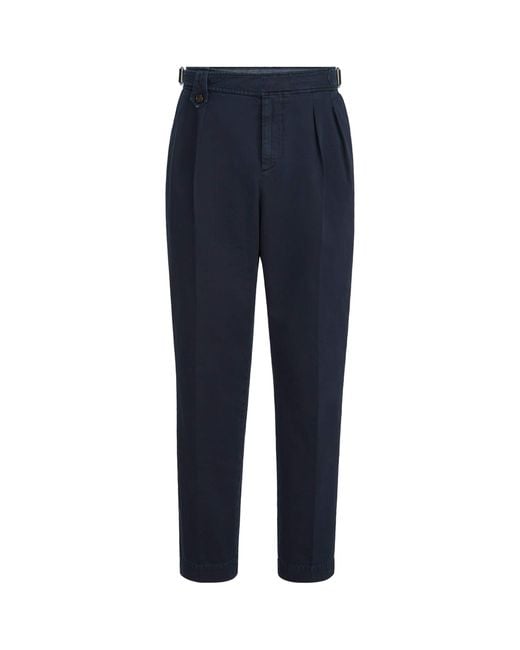 Brunello Cucinelli Blue Cotton Chevron Double-Pleated Trousers