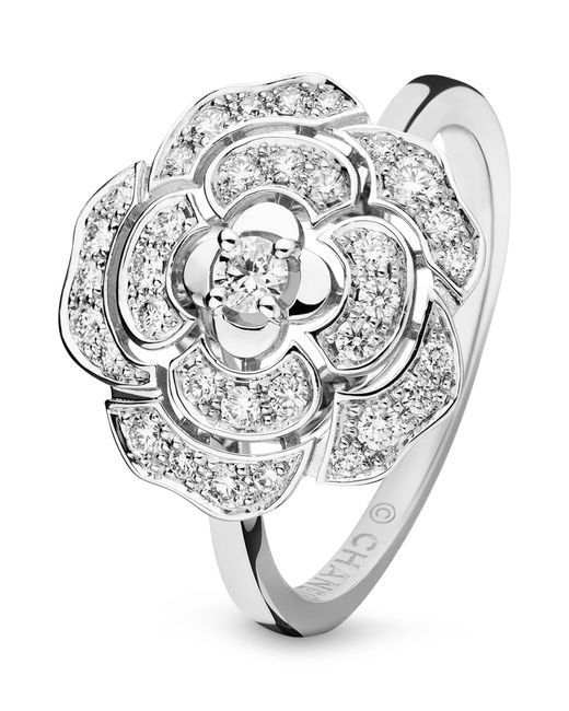 Chanel Metallic White Gold And Diamond Camélia Ring