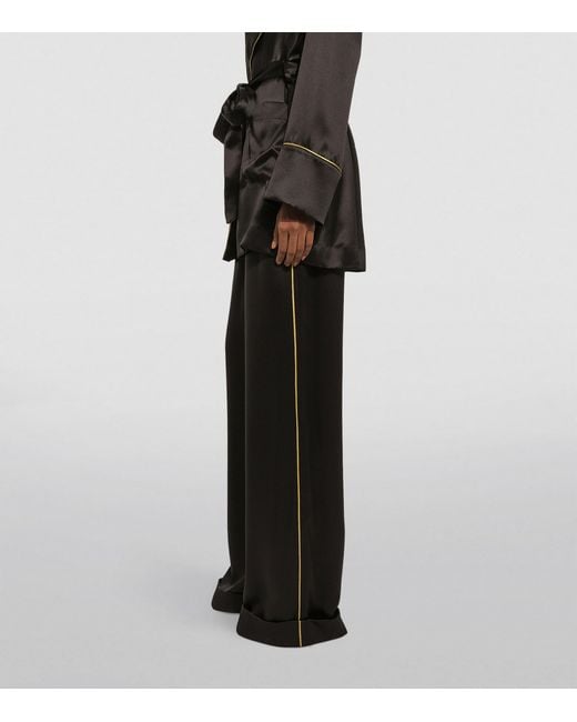 Dolce & Gabbana Black Silk Satin Wide-Leg Trousers
