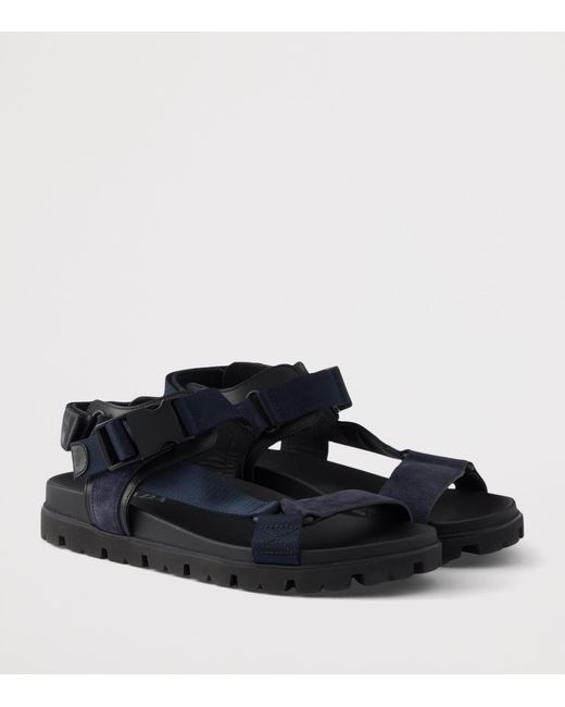 Prada Blue Suede And Woven Tape Sandals for men