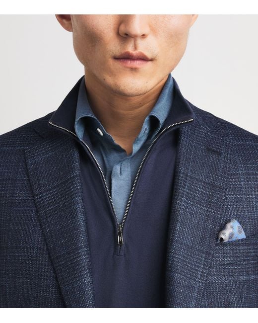 FIORONI CASHMERE Blue Sea Island Cotton-Cashmere Quarter-Zip Sweater for men