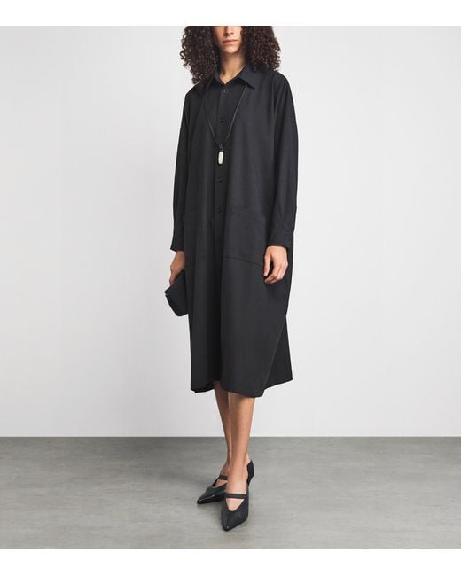 Eskandar Black Stretch-Wool Midi Shirt Dress