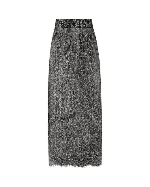 Dolce & Gabbana Gray Embroidered Floral Maxi Skirt
