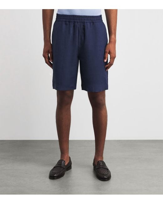 Sunspel Blue Linen Drawstring Shorts for men