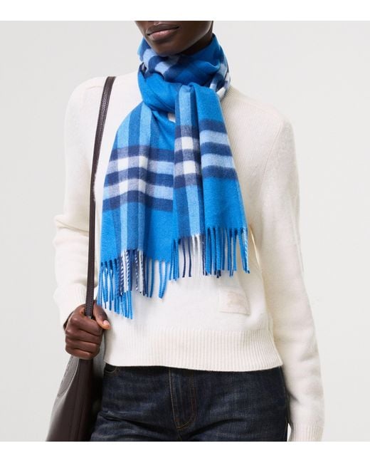 Burberry Blue Cashmere Check Scarf