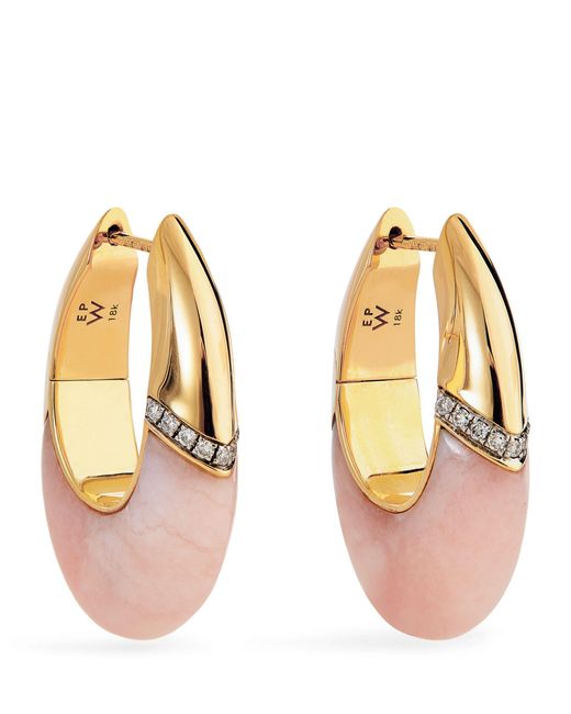Emily P. Wheeler Metallic Yellow Gold, Diamond And Opal Bernadette Oval Earrings