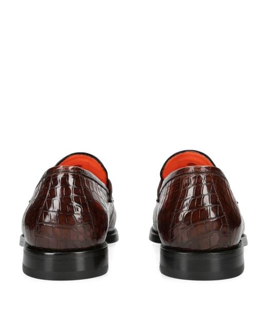 Santoni Brown Crocodile Leather Carlos Penny Loafers for men