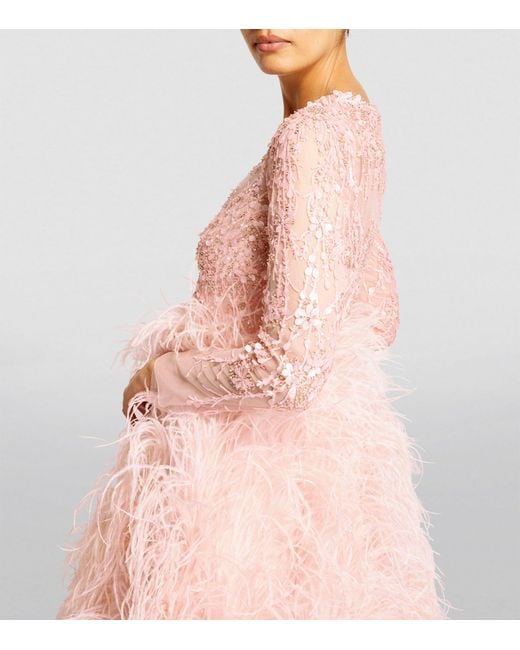 Pamella Roland Pink Exclusive Feather-embellished Gown