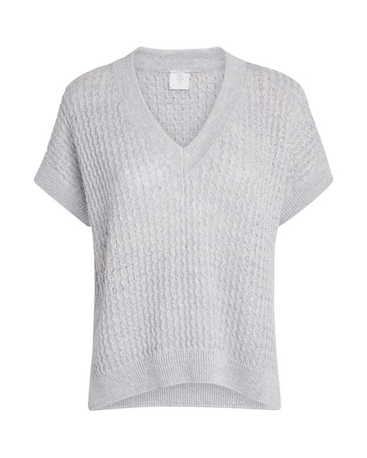 Eleventy Gray Cotton-Silk Short-Sleeve Sweater