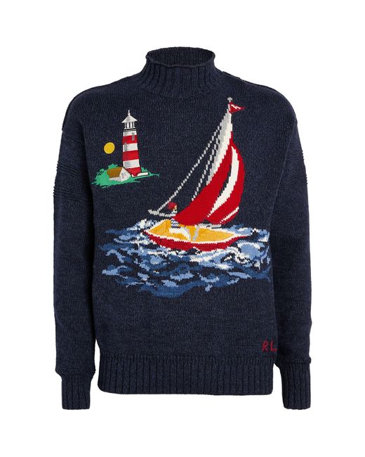 Polo Ralph Lauren Blue Cotton Sailboat Sweater for men