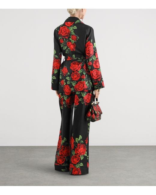 Dolce & Gabbana Red Silk Rose-Print Trousers
