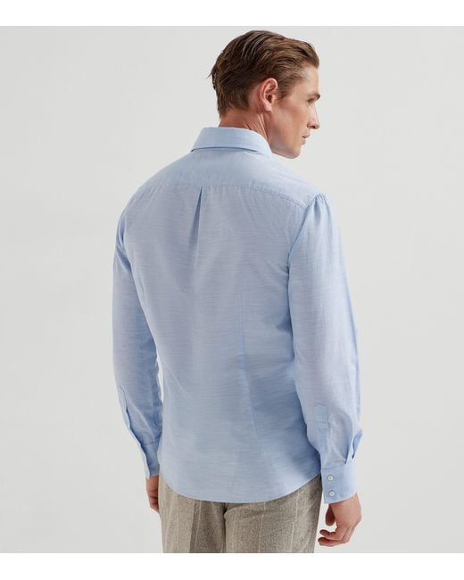 Brunello Cucinelli Blue Cotton Oxford Shirt for men