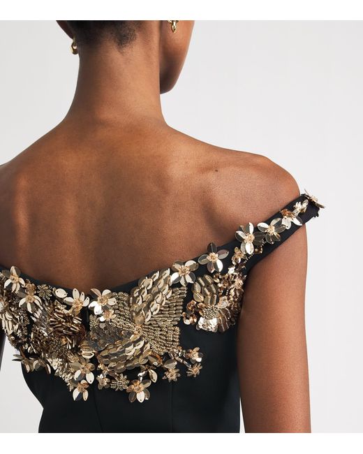 Pamella Roland Black Embellished Off-The-Shoulder Midi Dress