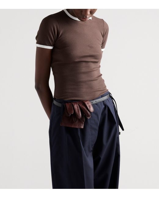 Prada Brown Contrast-Trim Ribbed T-Shirt