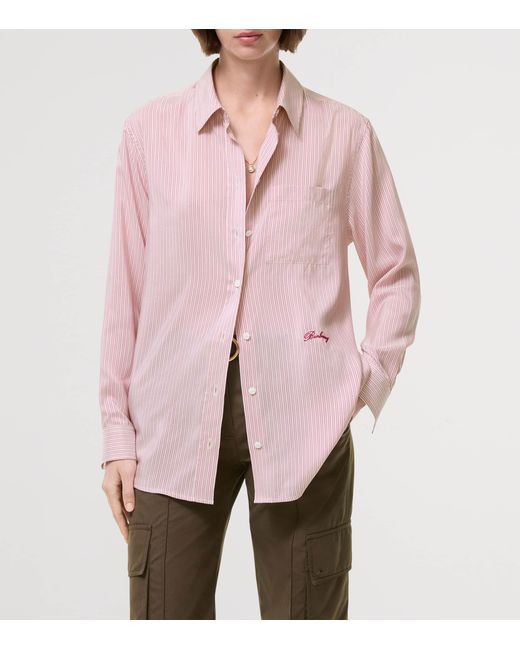 Burberry Pink Silk Stripe Relaxed Shirt