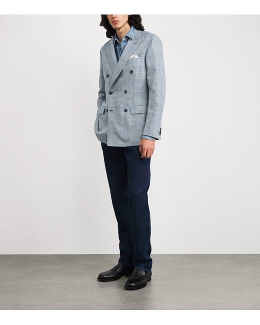 Brioni Blue Wool-Silk-Linen Soffio Blazer for men