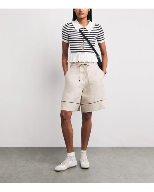 Claudie Pierlot White Knitted Stripe Peplum Sweater