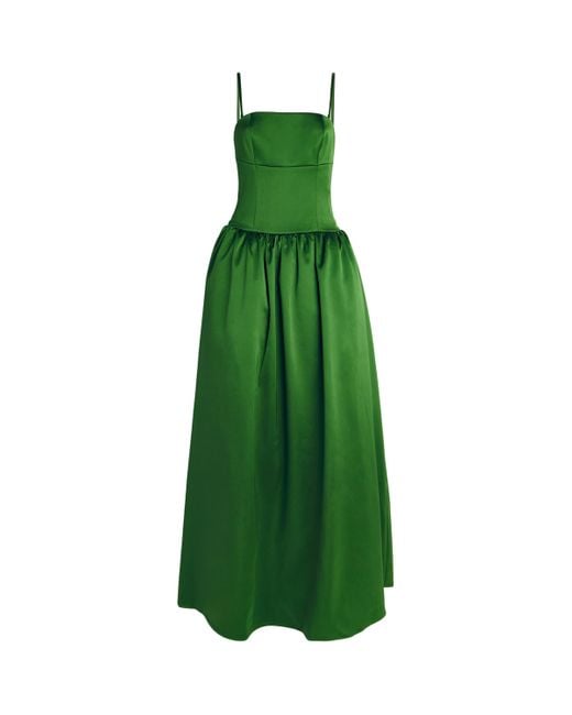 Self-Portrait Green Satin Bandeau Maxi Dress