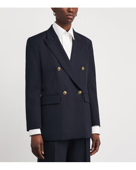 Sandro Blue Wool-Blend Double-Breasted Blazer