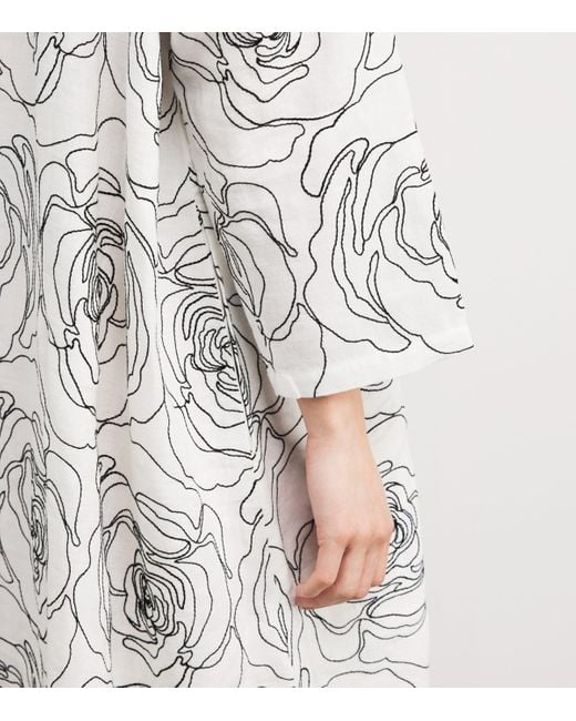 Eskandar White Linen-Cotton Embroidered Midi Dress