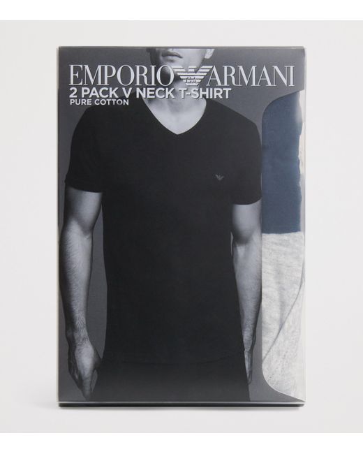 Emporio Armani Blue Pure Cotton V-Neck T-Shirts for men