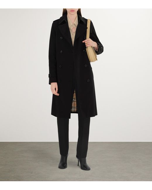 Burberry Black Gabardine Kensington Long Trench Coat