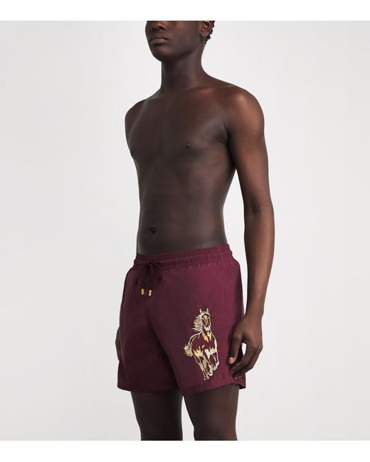 Vilebrequin Purple Embroidered Motu Swim Shorts for men