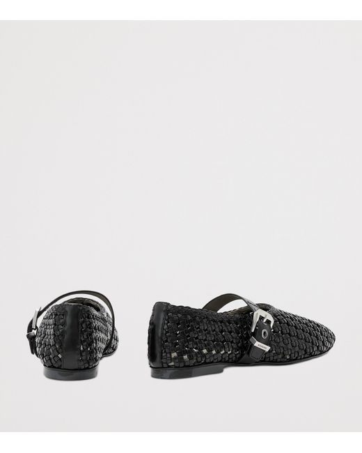 AllSaints Black Woven Leather Sabine Ballet Flats