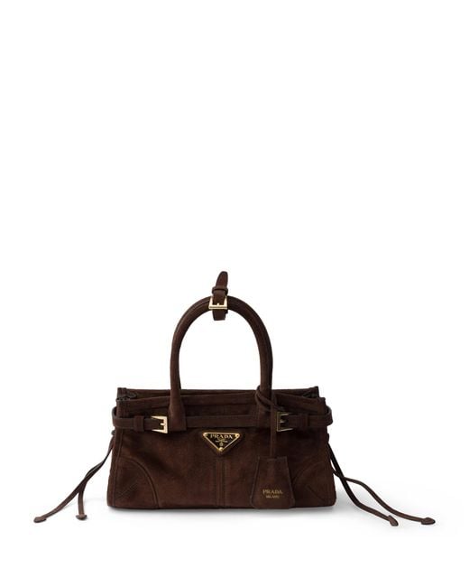 Prada Brown Mini Suede Bonnie Top-Handle Bag