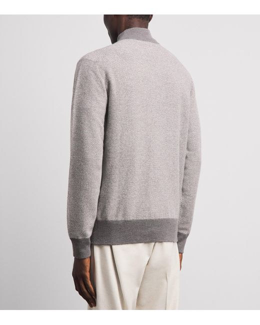N.Peal Cashmere Gray Organic Cashmere Birdseye Cardigan for men