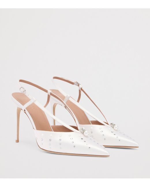 Malone Souliers White Satin Moore Slingback Heels 90