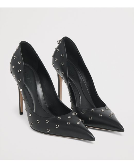 McQueen Black Leather Eyelet-Detail Pumps 100