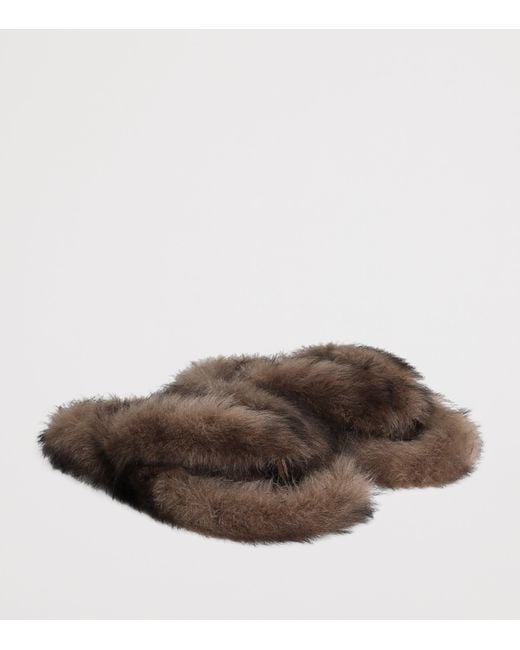 Dolce & Gabbana Brown Shearling Flip Flops