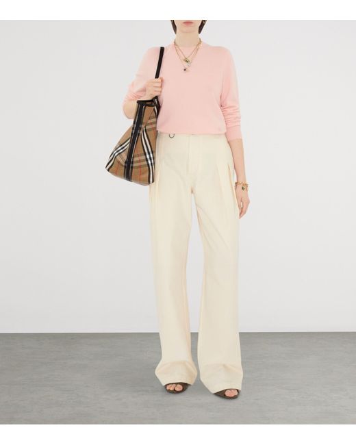 Burberry Pink Cashmere Ekd-Embroidered Sweater
