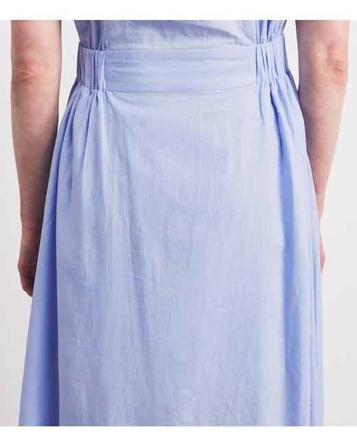 Sandro Blue Linen-Blend Embroidered Maxi Dress