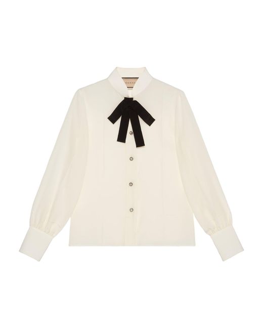 Gucci White Silk Embellished Shirt