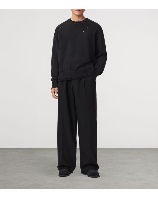 AllSaints Black Cotton Distressed Wolf Sweater for men
