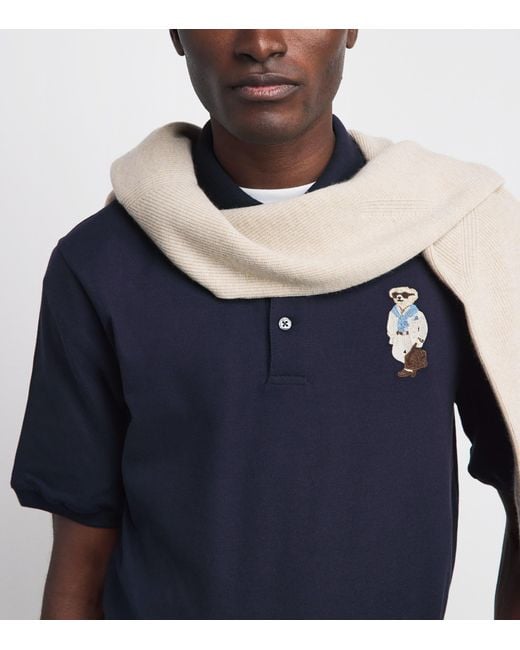 Ralph Lauren Blue Cotton-Cashmere Polo Bear Polo Shirt for men