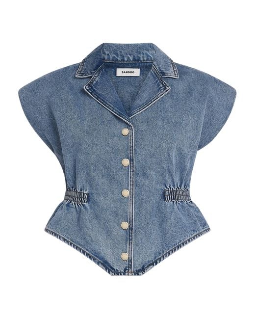 Sandro Blue Denim Sleeveless Top
