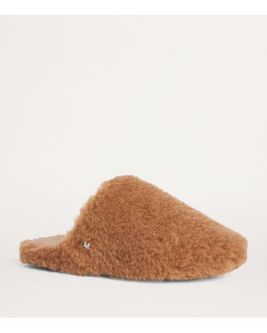 Max Mara Brown Camel-Silk Teddy Slippers