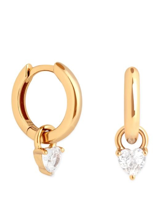 Astrid & Miyu Metallic Plated Sterling And Cubic Zirconia Heart Huggie Earrings