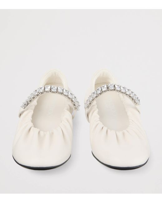 Jimmy Choo White Jade Embellished Leather Ballet Flats