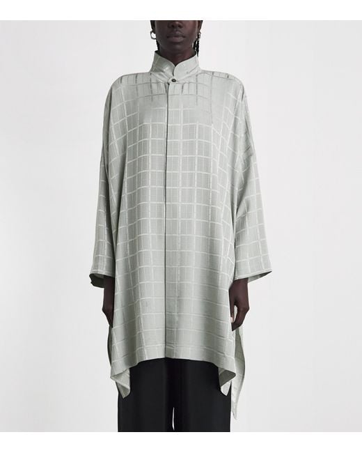 Eskandar Gray Silk Double-Stand Collar Shirt