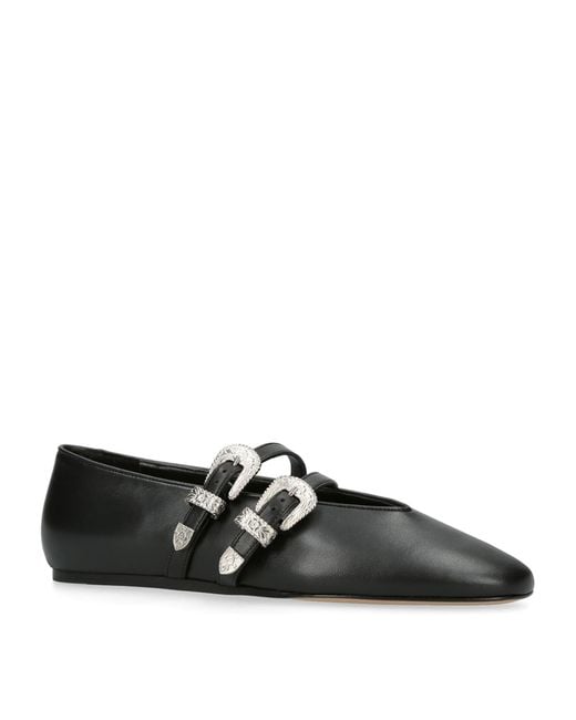Le Monde Beryl Black Leather Buckle Claudia Ballet Flats