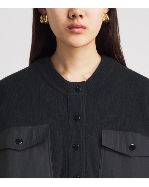 FRAME Black Cashmere Patch-Pocket Cardigan