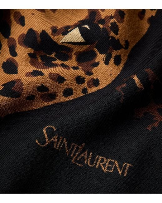 Saint Laurent Black Wool Leopard Stole
